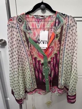 ZARA, sheer boho blouse